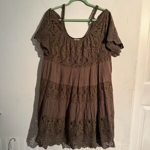Muche Et Muchette M/L Babydoll Dress Lace Boho Romantic Earthy Crochet Tiered
